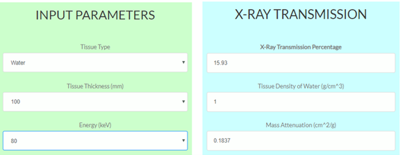 waterX rayAttenuationCalculator 80keV