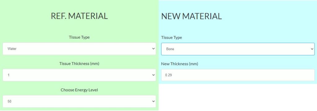 x rayAttenuationBoneWater materialThickness